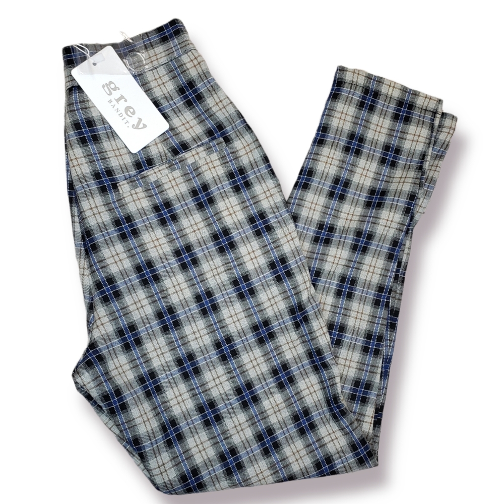 Grey Bandit Plaid Skinny Pant Slacks Trousers Size XS New With Tags